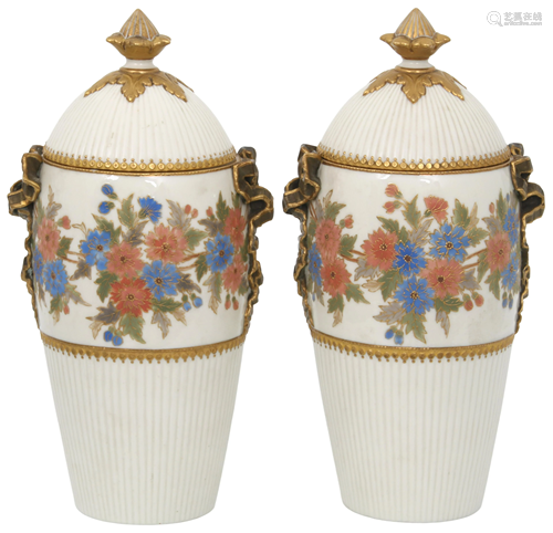 Pair of Grainger & Co. Porcelain Covered Urns