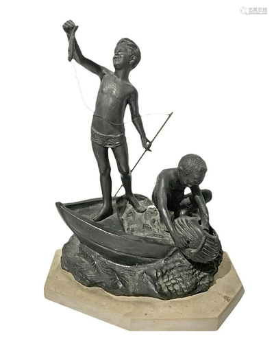 Sculpture in patinated bronze depicting street urchins