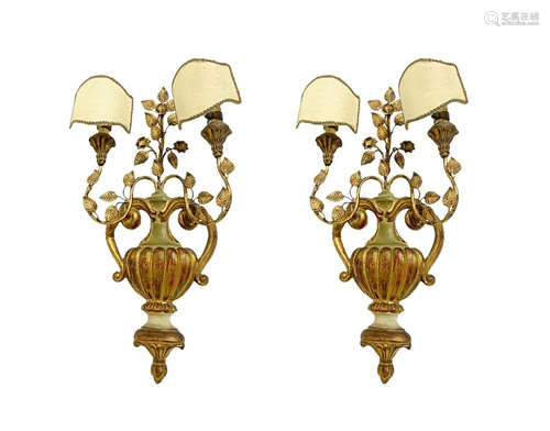 Couple sconces shaped wooden vessels and lacquered and