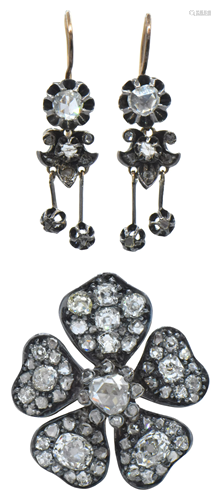 Georgian Rose Cut Diamond Brooch & Earrings