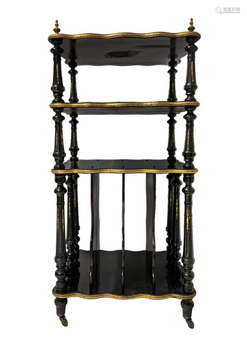 Small table etagere lacquered black ebonized wood with