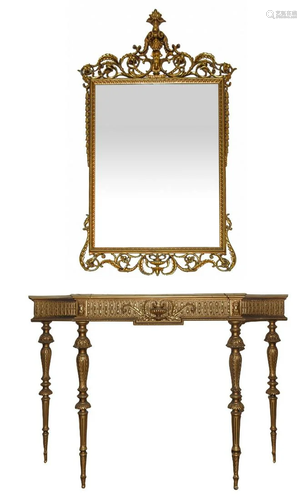 Console with gilded mirror, early twentieth century. H