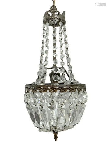 Chandelier nymph brass with glass pendalogues, early