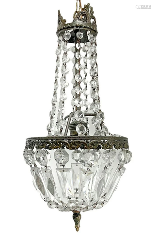 Chandelier nymph brass with glass pendalogues, early