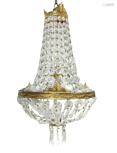 Chandelier nymph brass with glass pendalogues, early