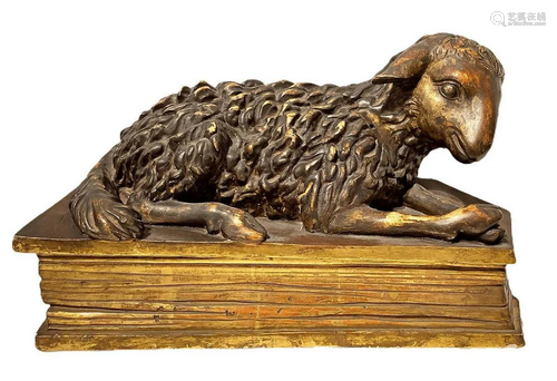 Sculpture Agnus Dei wooden, seventeenth century. 28. H