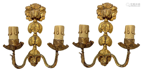 Pair of sconces gilt wood with gold metal arms, Sicily,