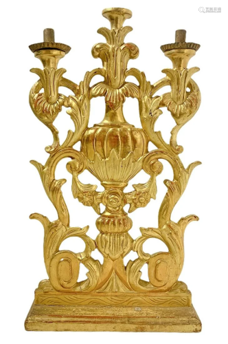 Candlestick with three lights in gilded wood, late