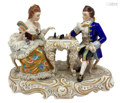 Capodimonte porcelain statuette depicting chess