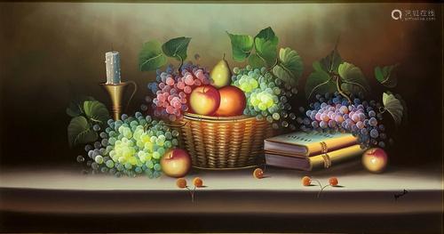 Oil paintinging on canvas depicting still life with