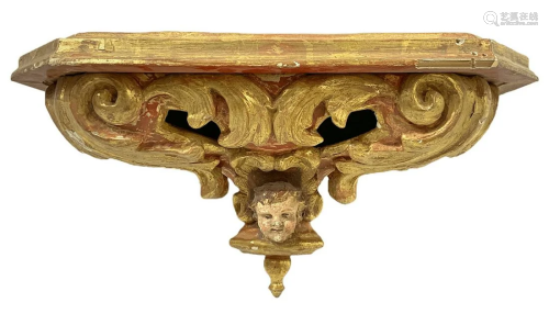 Shelf gilded wooden leaf and lacquered in Pompeian red,