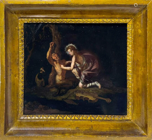 Oil paintinging on slate depicting Apollo schooI