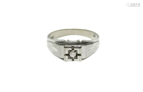 Men white gold ring with small diamond