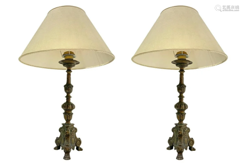 Pair of bronze candlesticks adapted to light,