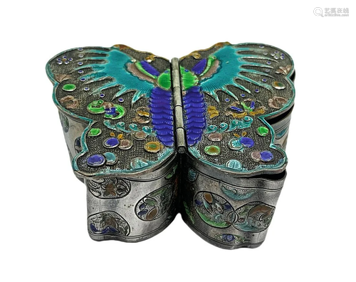 Chinese Butterfly shaped box. H 2.5 cm. Width 7 cm