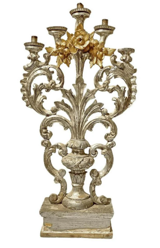 Candle Holder in gilded silver with five candles, vase