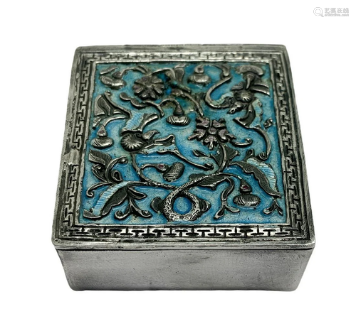 Small square box with floral decoration in relief on a