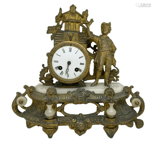 Table clock in bronze with a young guy, based in