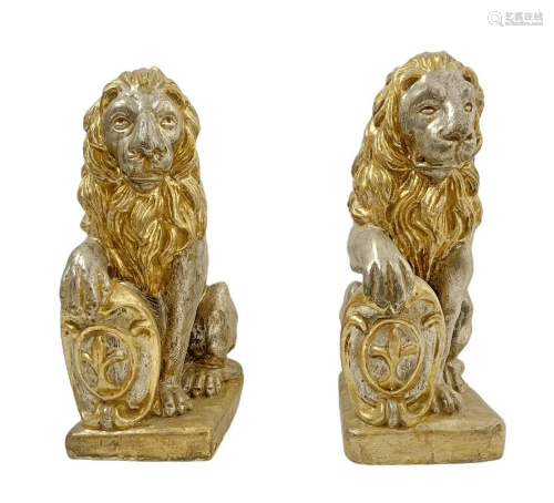 Pair of lions Marzocco of Florence in gold and silver