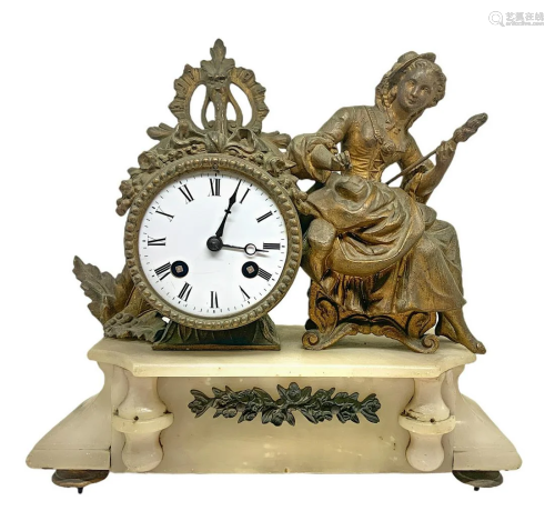 Table clock in bronze with a young girl, based in