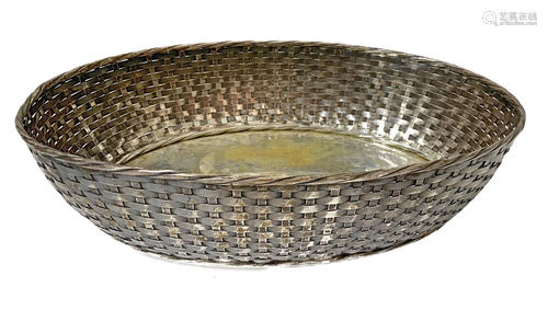 silver oval centerpiece, a woven basket, early