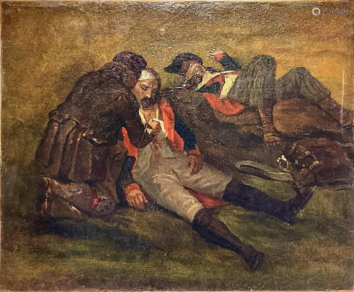 Oil paintinging on canvas depicting rescue wounded