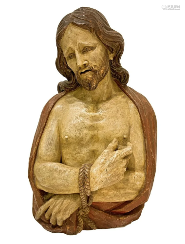 Ecce Homo, polychrome wooden sculpture of a bust, XV /