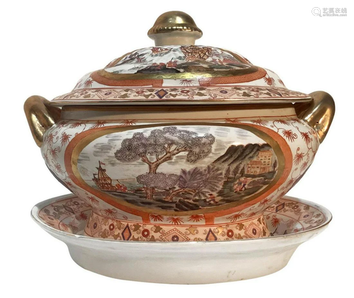 Chinese porcelain tureen with platter and decoration of