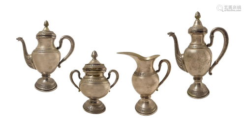 Silver set consisting of teapot and coffee pot Milk jug