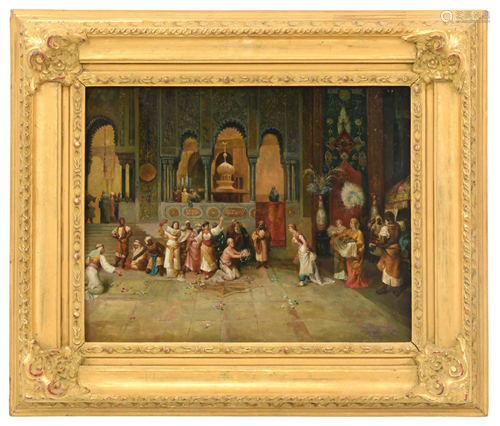 Orientalist Interior Scene, Oil on Panel