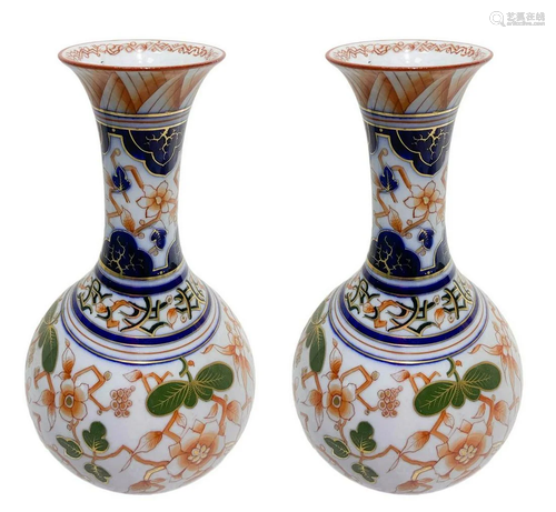 Pair of porcelain vases with orange flower decoration