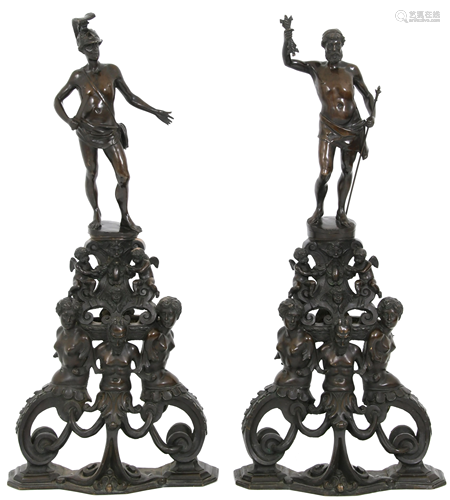 Pair of Italian Bronze Andirons