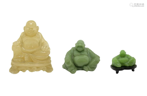 Buddha in white jade 18 cm; buddha green, 10 cm; buddha