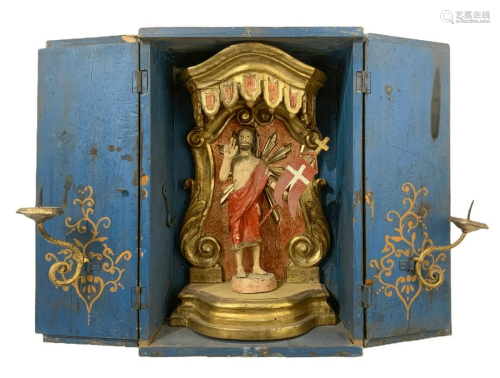 Travel Altar in wooden casket colored powder blue,