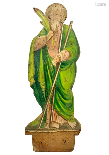 Apostle figurine St. Andrew, tempera on cardboard
