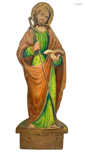 Apostle figurine St. James, tempera on cardboard