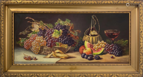 Oil paintinging on canvas depicting still life of