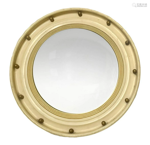 Wooden Mirror circular form in lacquer ivory tones.