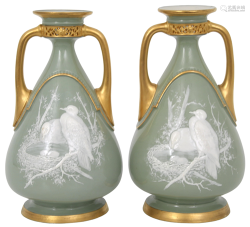 Pair of Royal Worcester Pate-Sur-Pate Vases