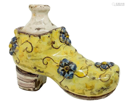 Shoe shaped warmer majolica of Caltagirone, Sicily,