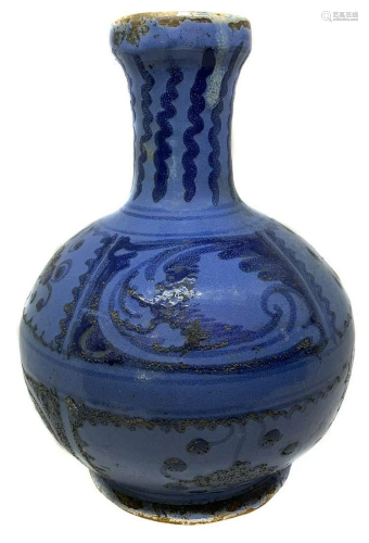 Caltagirone bottle blue enamel with blue decorations