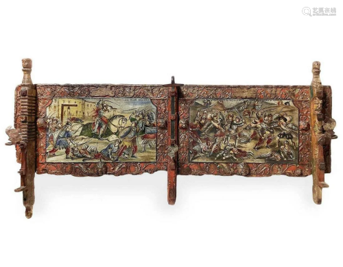 Anticent Sicilian cart painted wooden two scenes, the