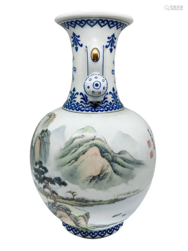 Chinese two-handled vase, white background, decoratoro