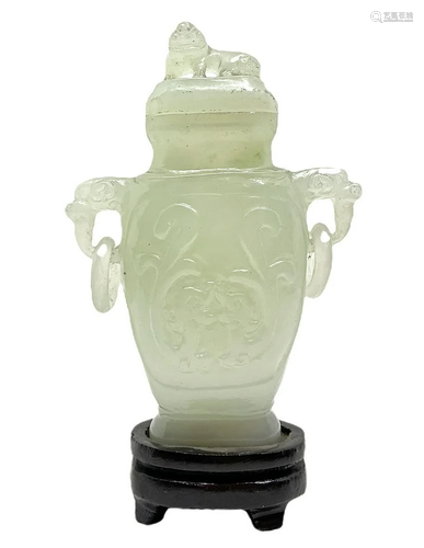 Small potted jade incense burner, H 11 cm