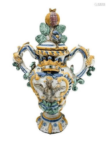 Ewer two-handled earthenware Caltagirone, twentieth