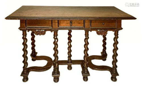 wooden writing table solid walnut wall, Louis XIII,