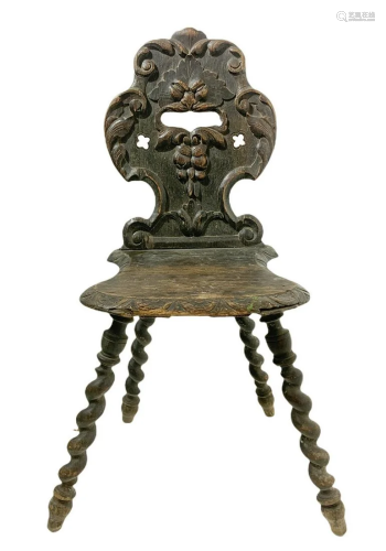 Chair / stool wooden carved nineteenth century. 95 cm H
