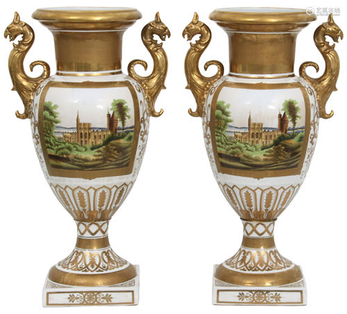 Attr. Tucker Factory, Pair of Porcelain Urns