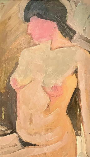 Oil painting on panel depicting nude woman. 20-30s. In