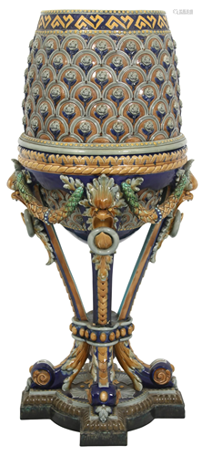 English Majolica Jardiniere & Pedestal